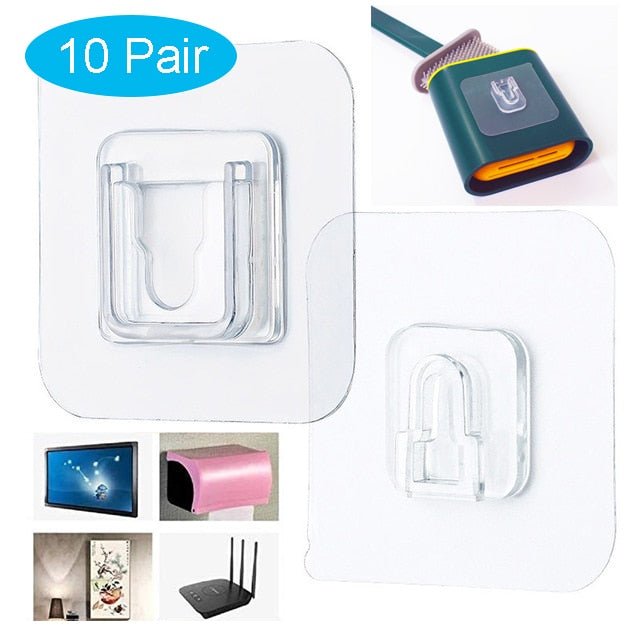 10 Pair Double-Sided Adhesive Wall Hooks Hanger Transparent Hooks